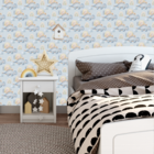 Papel De Parede Adesivo Dinossauro Baby Fundo Azul 3m