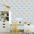 Papel De Parede Adesivo Dinossauro Baby Fundo Azul 3m