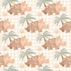 Papel De Parede Adesivo Dinossauro Coqueiro E Xadrez  3m