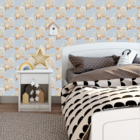 Papel De Parede Adesivo Dinossauro Coqueiro Fundo Azul 6m