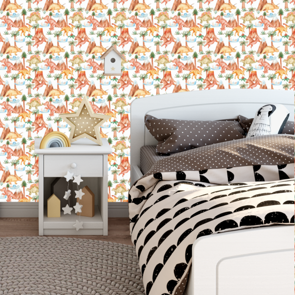 Papel De Parede Adesivo Dinossauro Vulcão Quarto Bebê 6m