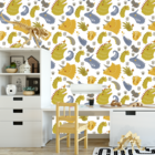 Papel De Parede Adesivo Dinossauros Amarelo Mostarda 3m