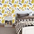 Papel De Parede Adesivo Dinossauros Amarelo Mostarda 9m