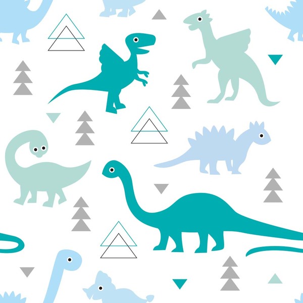 Papel De Parede Adesivo Dinossauros Azul Com Fundo Branco 12m