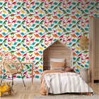 Papel De Parede Adesivo Dinossauros Coloridos Fundo Branco 6m