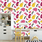 Papel De Parede Adesivo Dinossauros Rosa Amarelo E Cinza 12m
