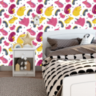 Papel De Parede Adesivo Dinossauros Rosa Amarelo E Cinza 6m