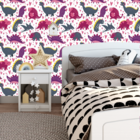Papel De Parede Adesivo Dinossauros Rosa Roxo E Cinza 12m