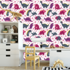 Papel De Parede Adesivo Dinossauros Rosa Roxo E Cinza 12m