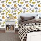 Papel De Parede Adesivo Dinossauros Verde Cinza Bebê 3m