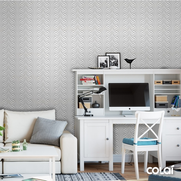 Papel De Parede Adesivo Efeito Gesso 3d Folha Cinza 15m