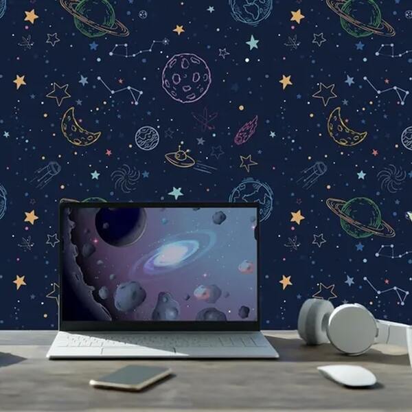 Papel De Parede Adesivo Espaço Sideral Quarto Gamer 3,50m