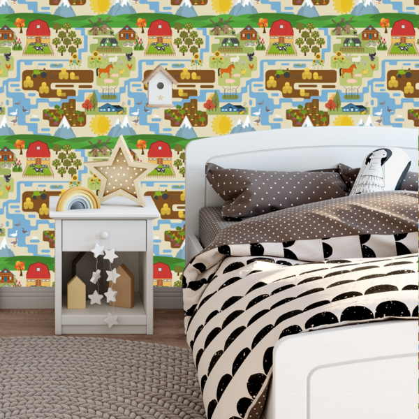 Papel De Parede Adesivo Fazenda Farm Rural Animais Bebê 9m