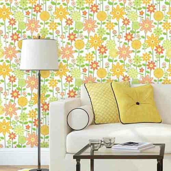 Papel De Parede Adesivo Floral Amarelo 1426