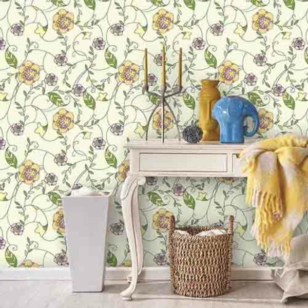 Papel De Parede Adesivo Floral Amarelo 1459