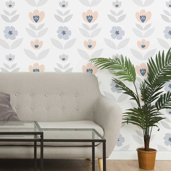 Papel De Parede Adesivo Floral Azul Rosa N06187