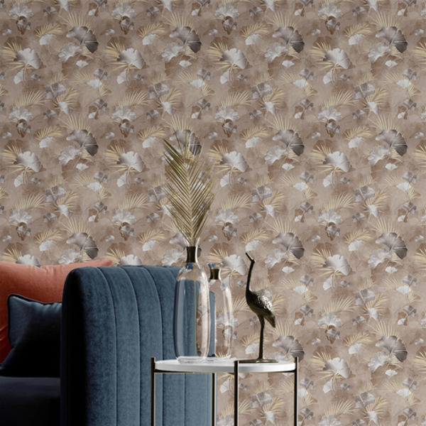 Papel De Parede Adesivo Floral Bege Gold Adesivo Lavável 3m