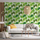 Papel De Parede Adesivo Floral Com Folhas Tropicais Verdes 1m