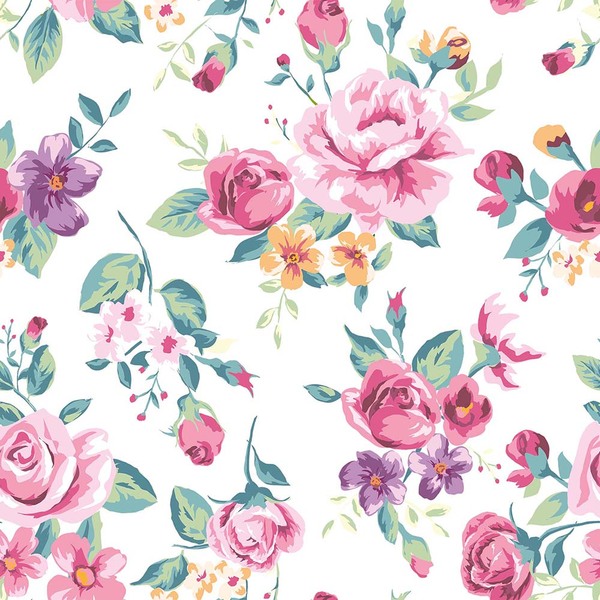 Papel De Parede Adesivo Floral Com Rosas E Folhas Verdes 2,5m
