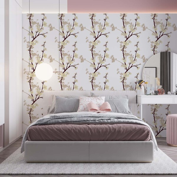 Papel De Parede Adesivo Floral Flor Bege 160 3,0m