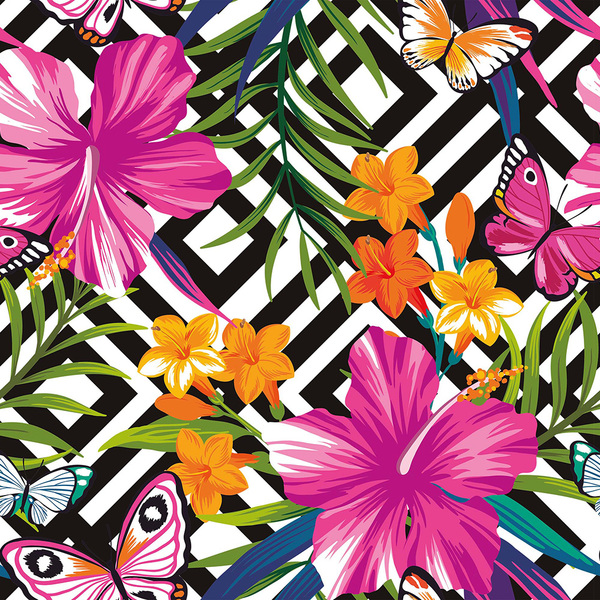 Papel De Parede Adesivo Floral Flores Lilás Com Borboletas 6m