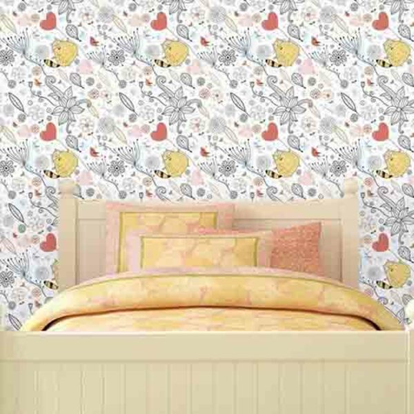 Papel De Parede Adesivo Floral Gatos 1303