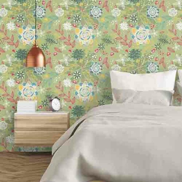 Papel De Parede Adesivo Floral Verde 210115