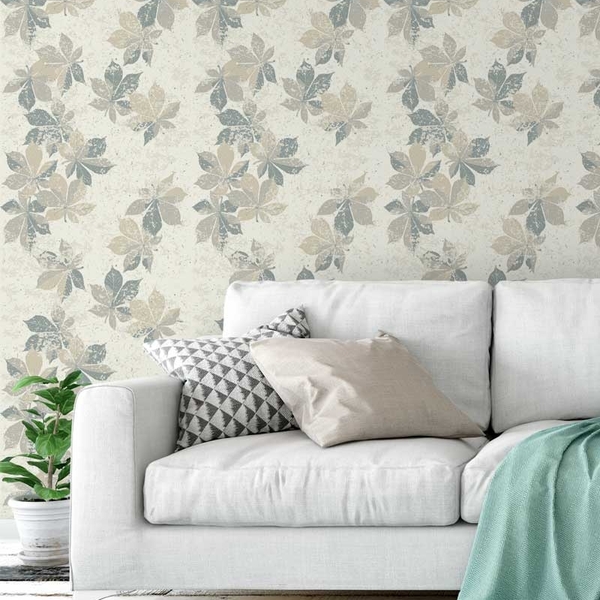 Papel De Parede Adesivo Flores Folhas em Tons de Nude E Cinza