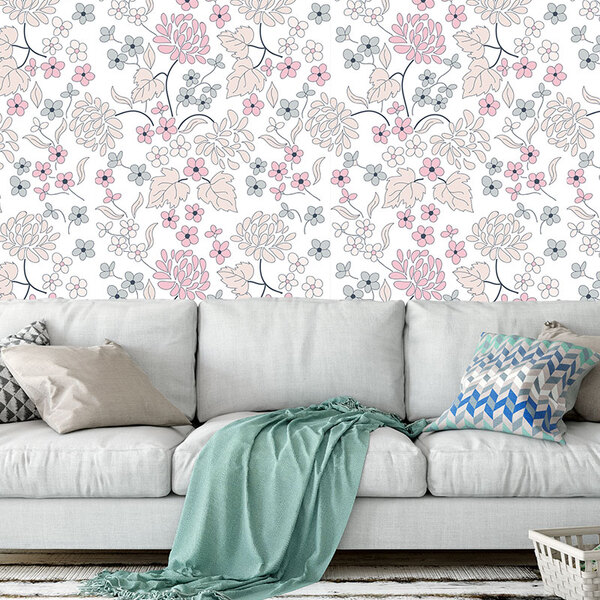 Papel De Parede Adesivo Flores Folhas Para Sala Quarto Cor Br