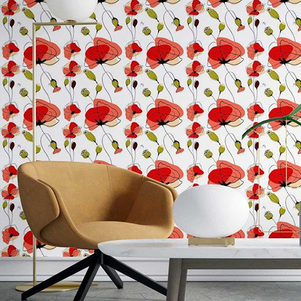 Papel De Parede Adesivo Flores Vermelhas N03098 0,48x2,5m