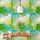 Papel De Parede Adesivo Folha De Esqueleto Verde Sala 10m