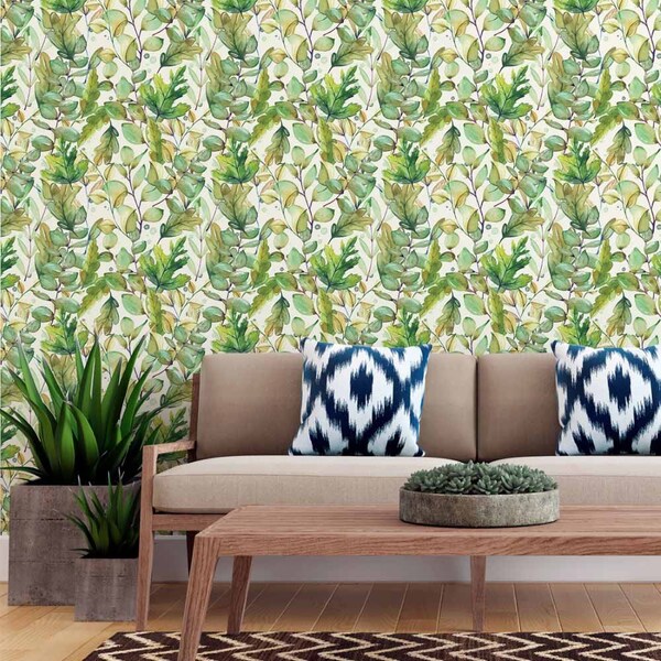 Papel De Parede Adesivo Folhas Aquarela N015201 0,58x3,00m