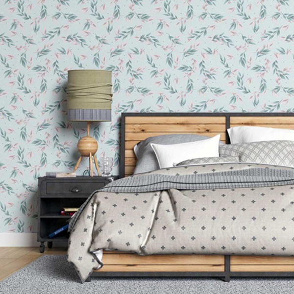 Papel De Parede Adesivo Folhas Azul Verde N07107