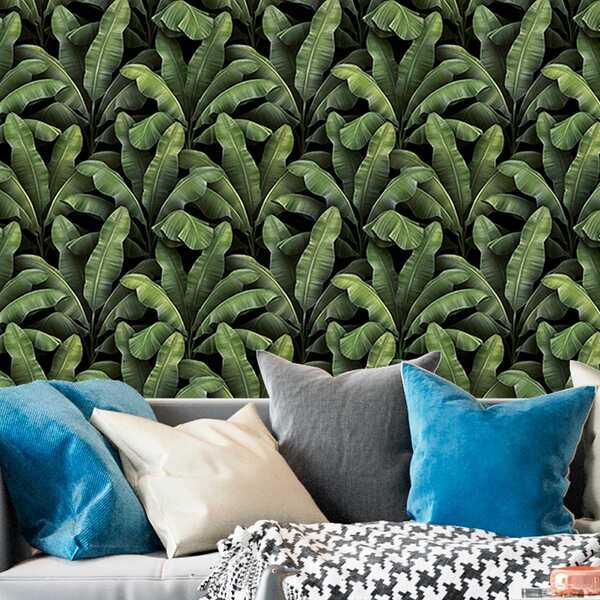 Papel De Parede Adesivo Folhas De Bananeira Verde Sala 12m