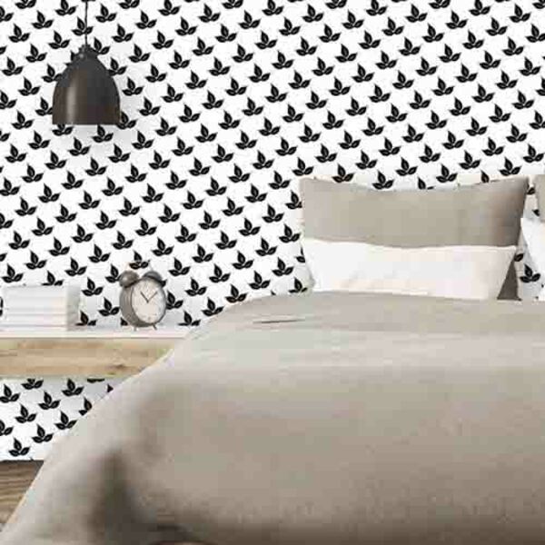 Papel De Parede Adesivo Folhas Preto E Branco 468