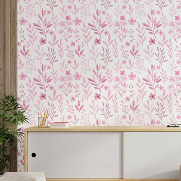 Papel De Parede Adesivo Folhas Rosadas N014105