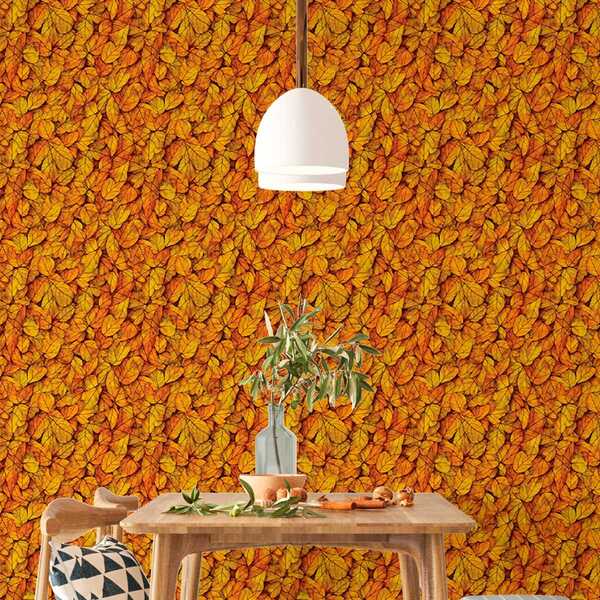 Papel De Parede Adesivo Folhas Secas Do Outono Lavável 15m