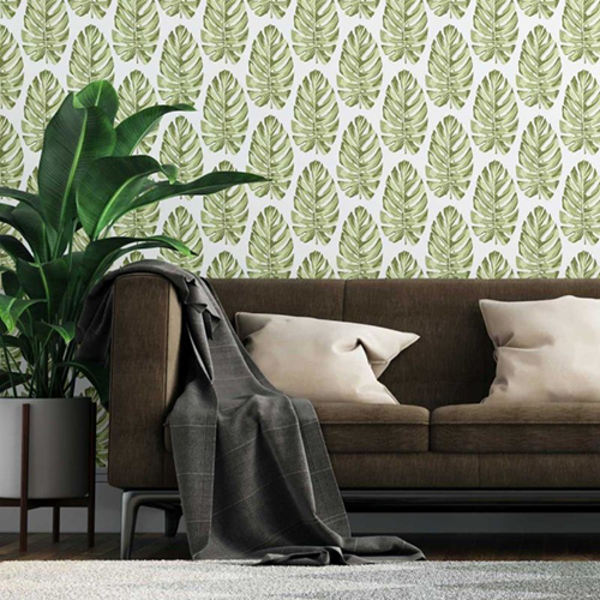 Papel De Parede Adesivo Folhas Verde N07075