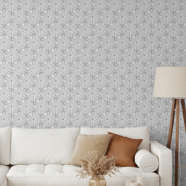 Papel De Parede Adesivo Geométrico 3d Branco Gold Lavável 3m