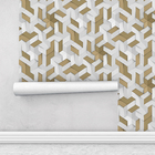 Papel De Parede Adesivo Geométrico 3d Branco Gold Lavável 3m