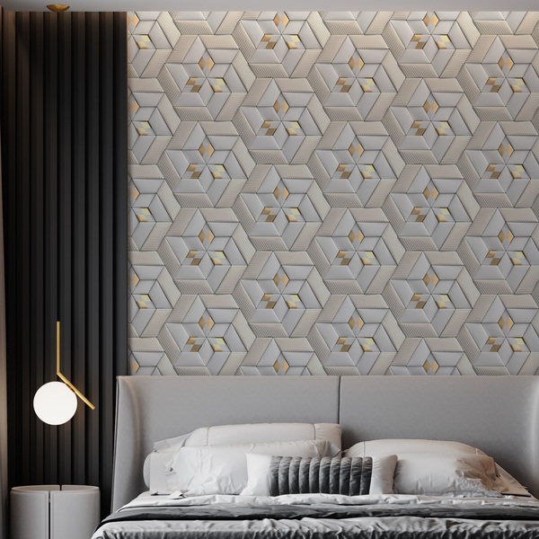 Papel De Parede Adesivo Geométrico 3d Dourado - 3,0m