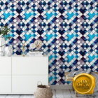 Papel De Parede Adesivo Geométrico 3d Ladrilho Azul Sala 3mt