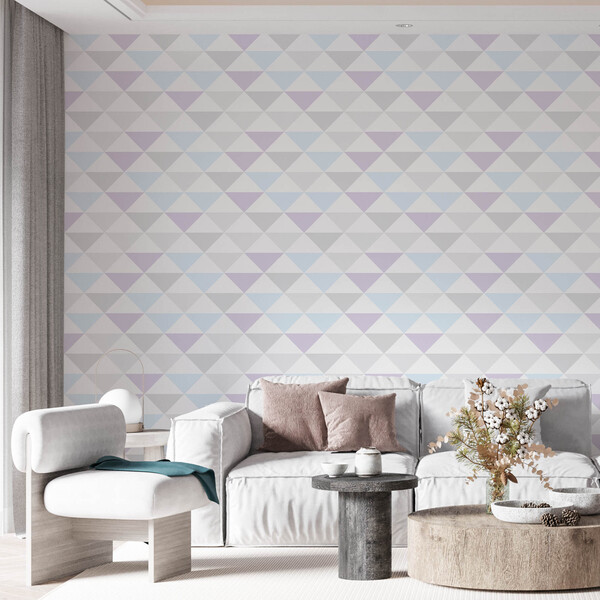 Papel De Parede Adesivo Geométrico Azul, Roxo E Cinza 2,3m