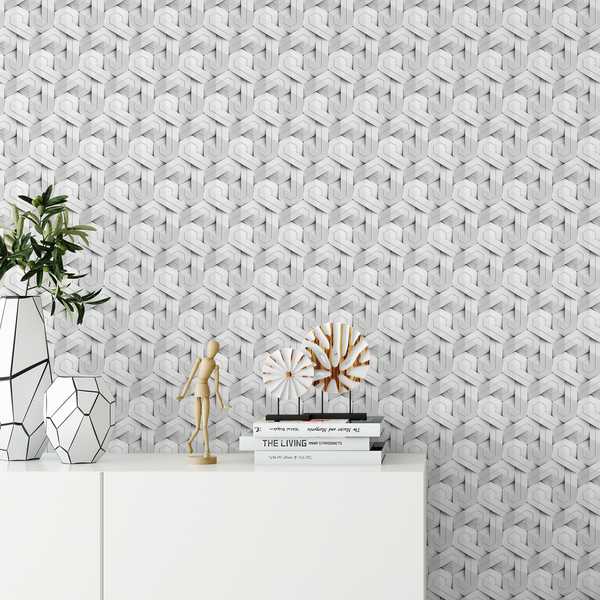 Papel De Parede Adesivo Geométrico Branco Efeito 3d Espiral
