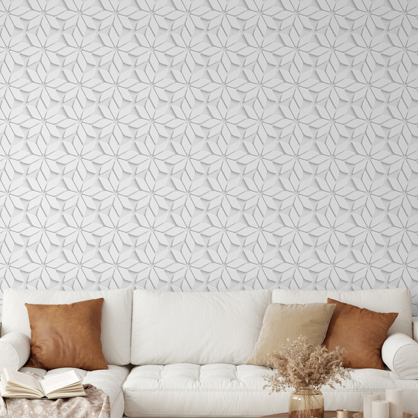Papel De Parede Adesivo Geométrico Efeito Florido 3d Branco
