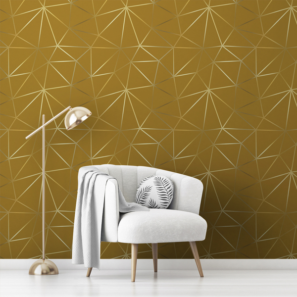 Papel De Parede Adesivo Geométrico Gold Auto Colante 6m