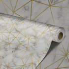 Papel De Parede Adesivo Geométrico Preto Gold Vinilico 12m