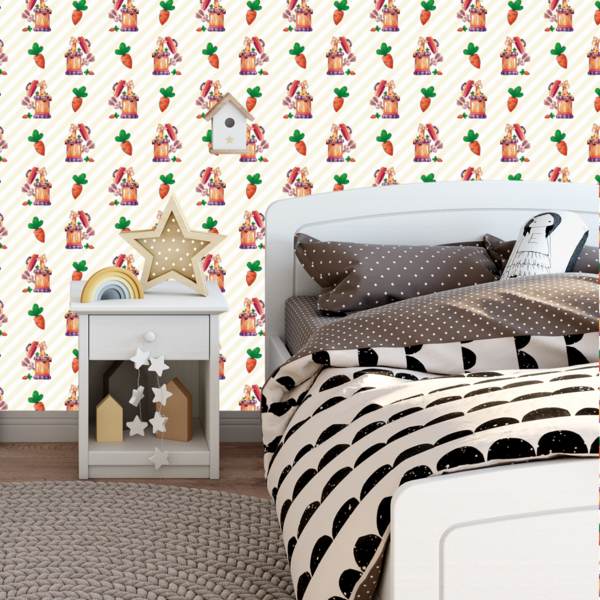 Papel De Parede Adesivo Girafa E Coelho Fundo Amarelo 18m