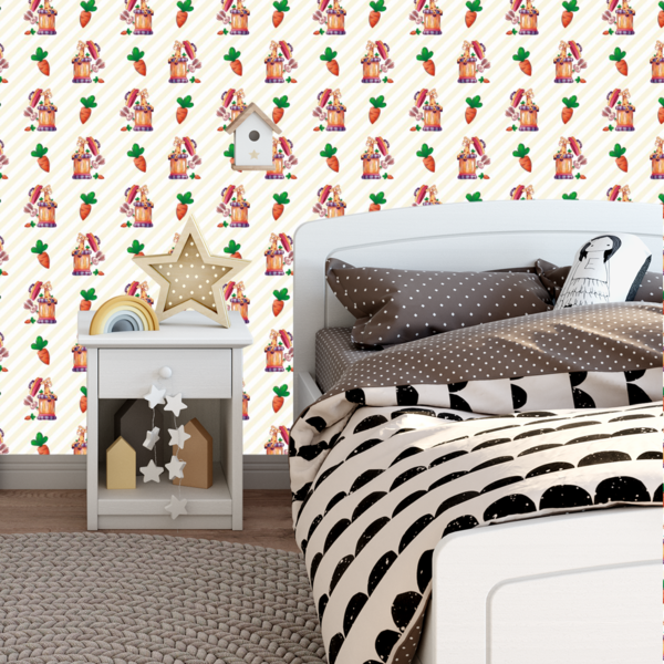 Papel De Parede Adesivo Girafa E Coelho Fundo Amarelo 3m