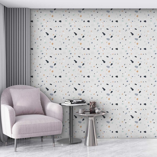 Papel De Parede Adesivo Granilite Colorido E Azulado 1,00m